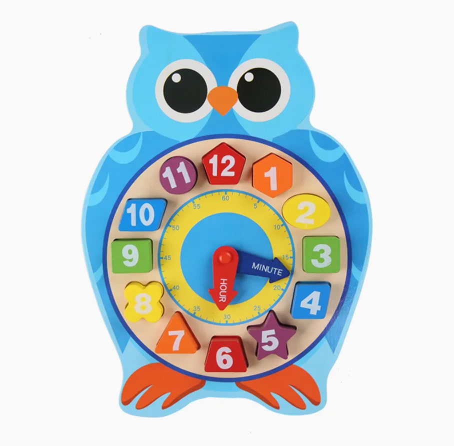 Wooden Learning Clock Block Puzzle Board – Number & Time Teaching Toy