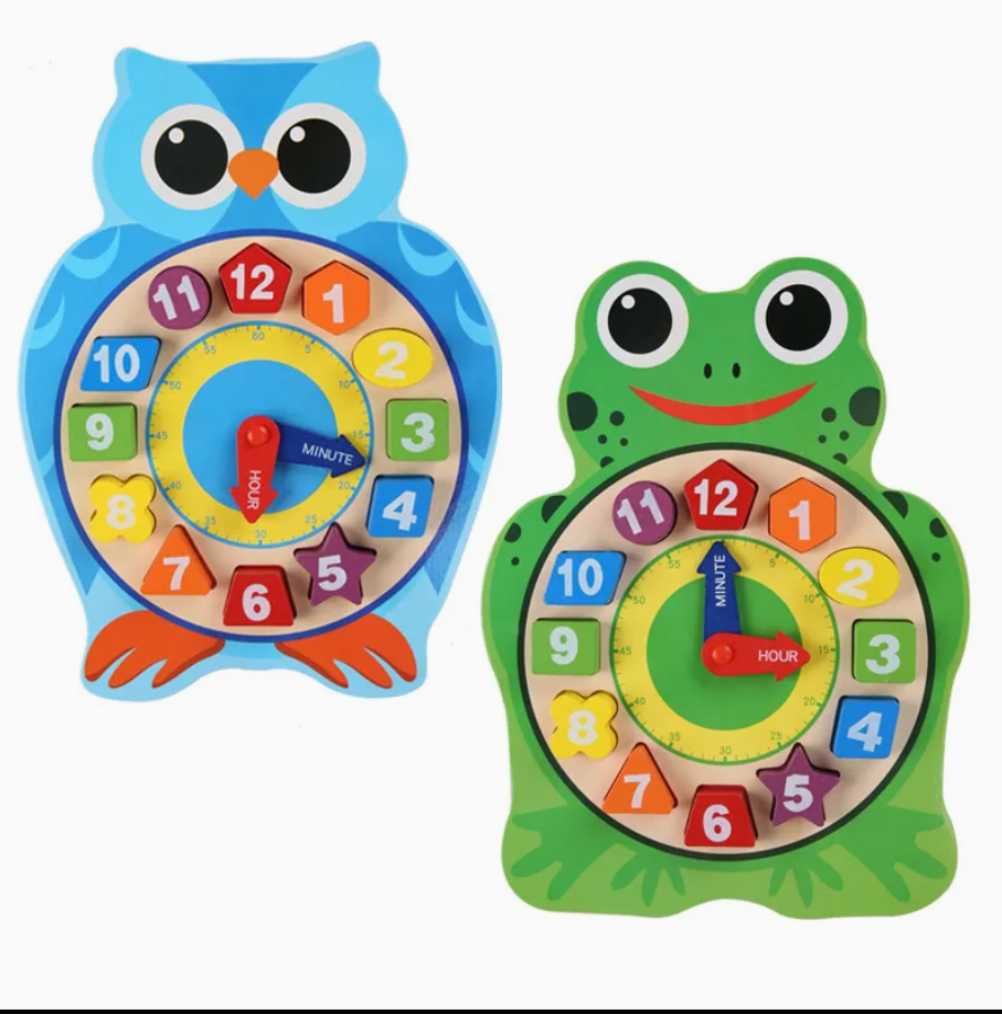 Wooden Learning Clock Block Puzzle Board – Number & Time Teaching Toy