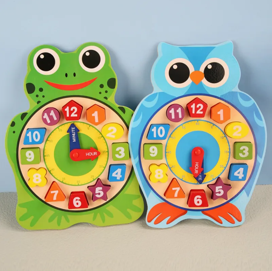 Wooden Learning Clock Block Puzzle Board – Number & Time Teaching Toy