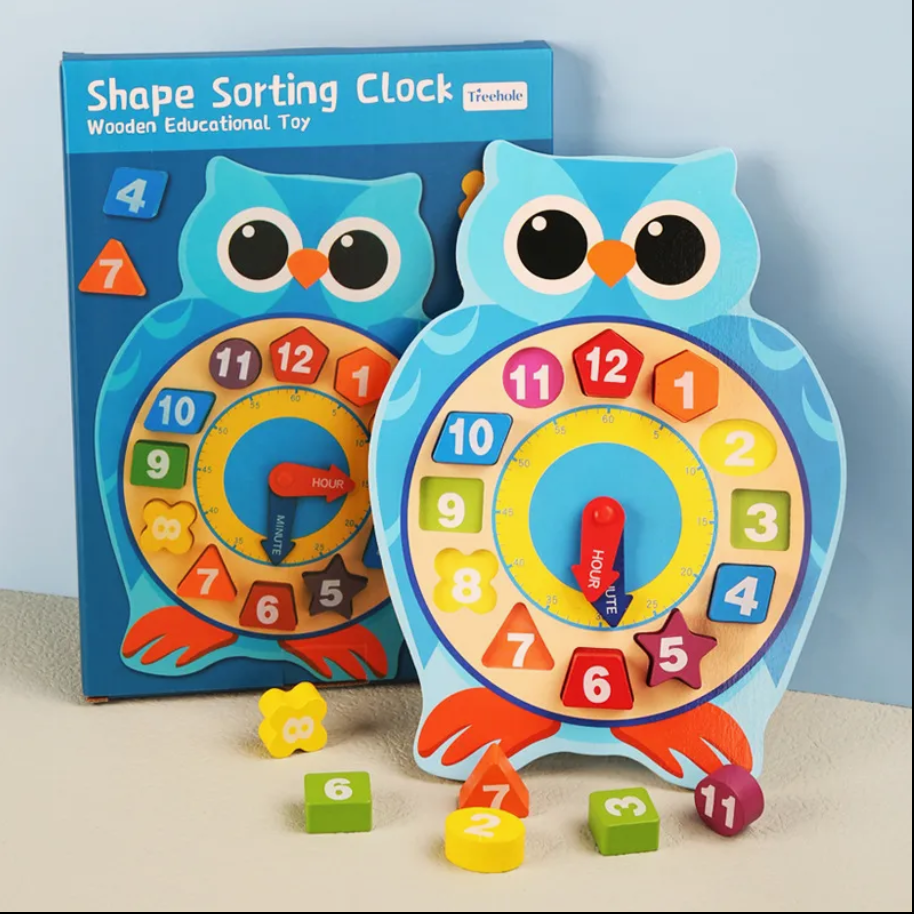 Wooden Learning Clock Block Puzzle Board – Number & Time Teaching Toy