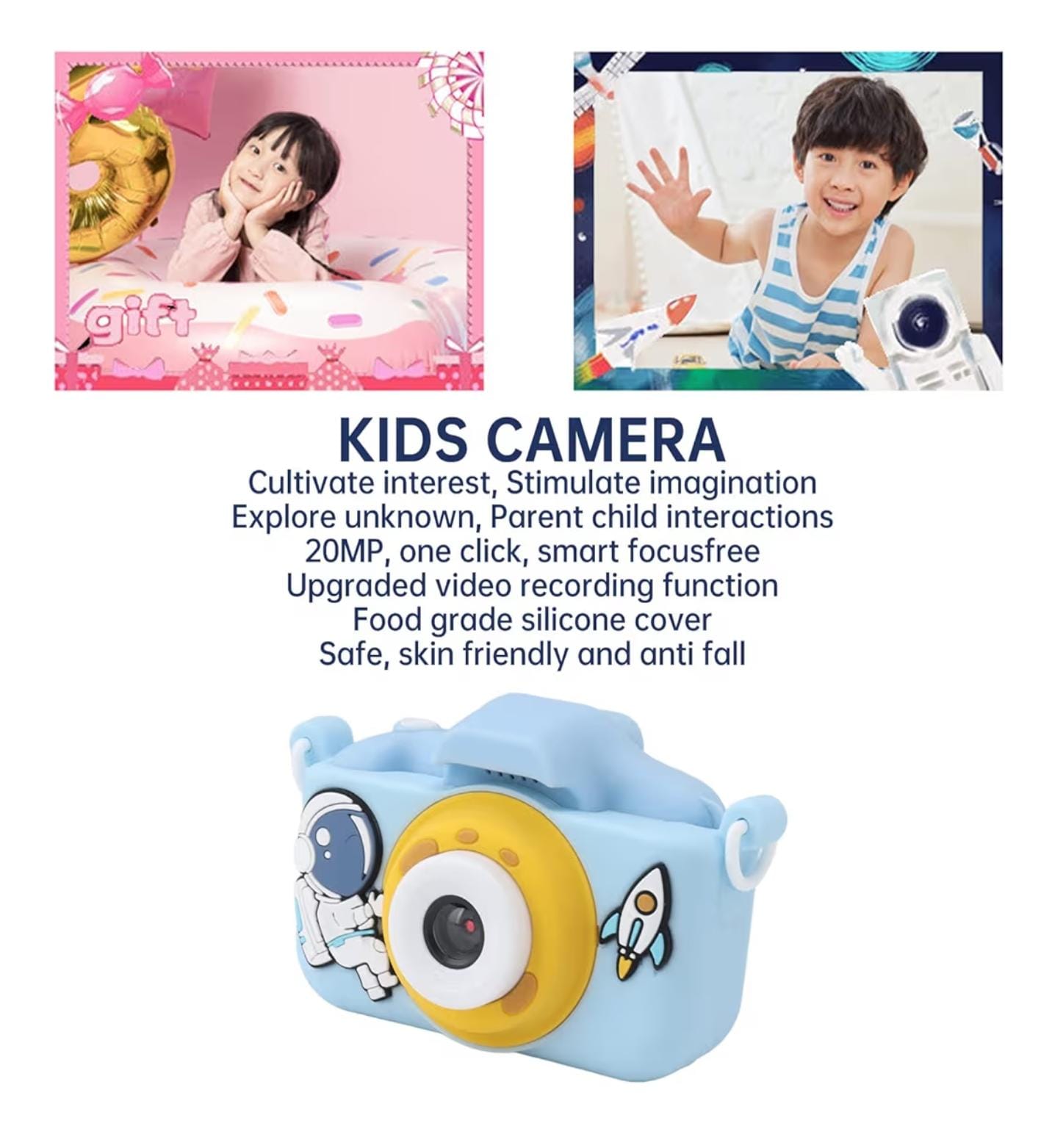 Kids Digital Camera with Silicone Cover – 20MP Photo & Video
