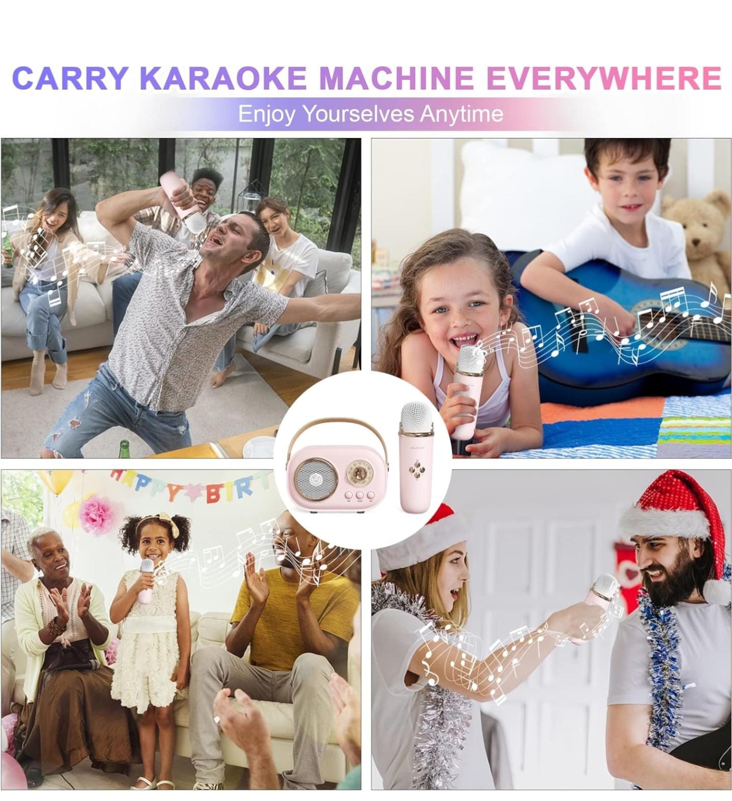 Retro Style Bluetooth Speaker with Wireless Karaoke Microphone