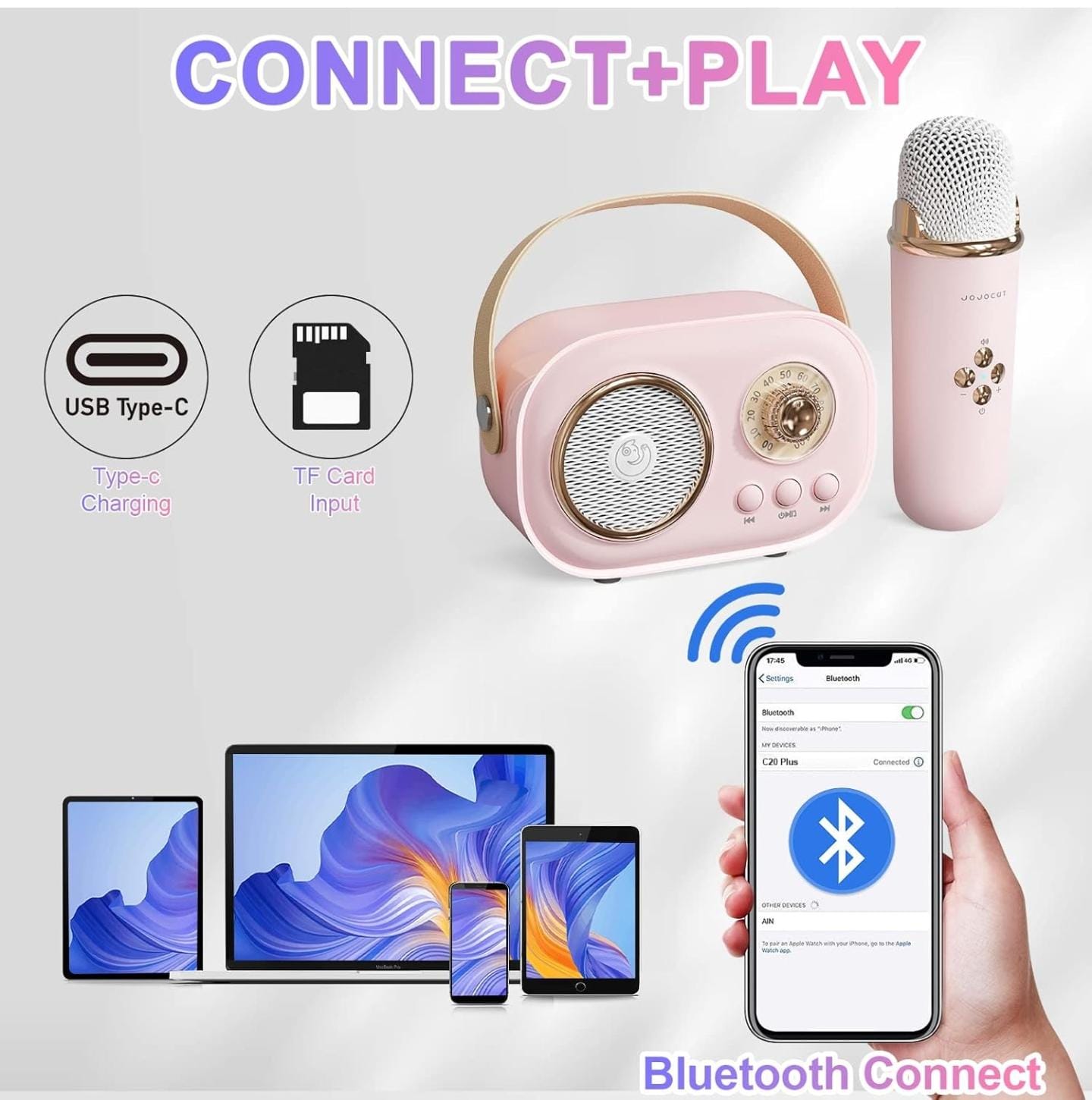Retro Style Bluetooth Speaker with Wireless Karaoke Microphone