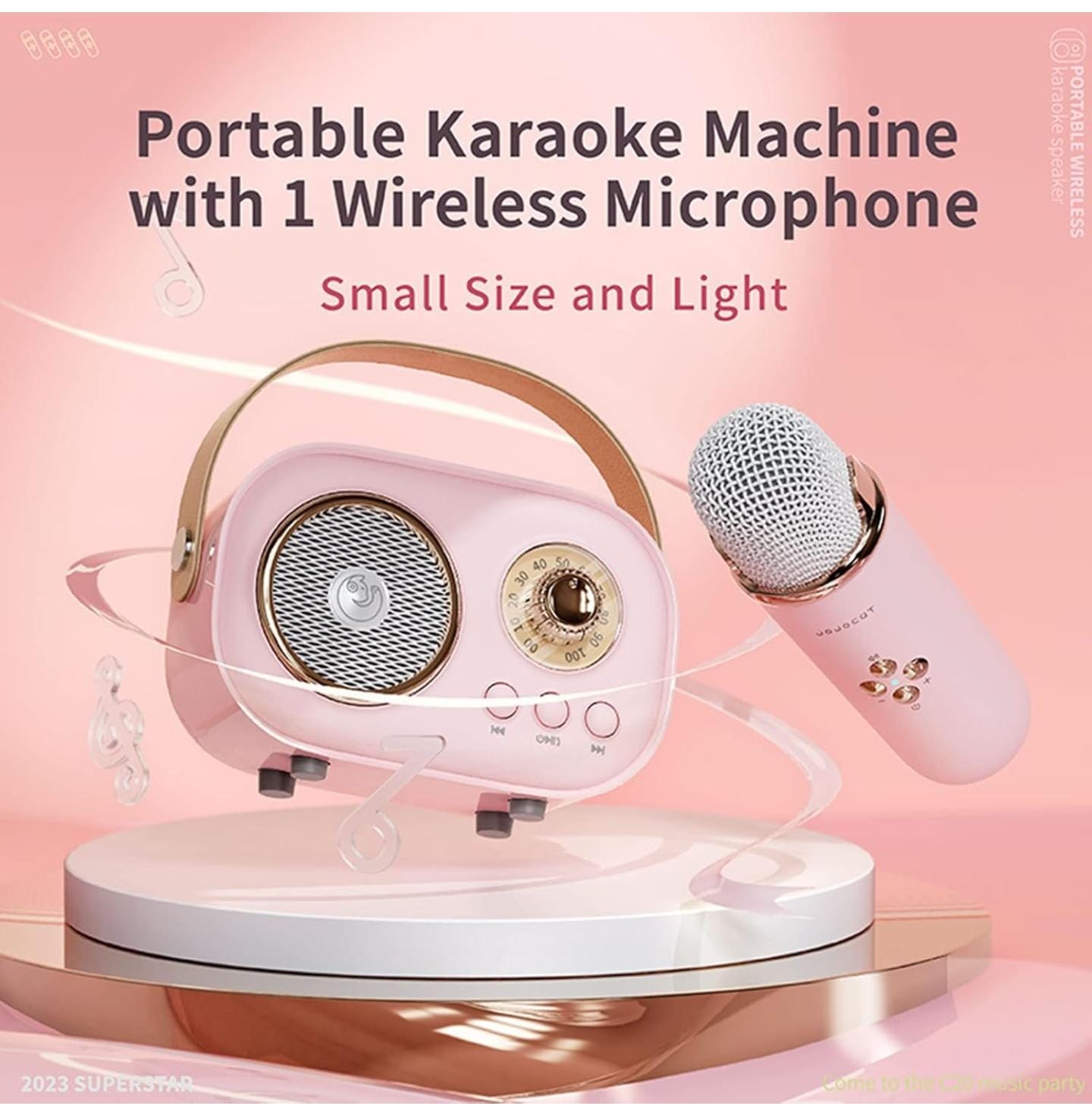 Retro Style Bluetooth Speaker with Wireless Karaoke Microphone