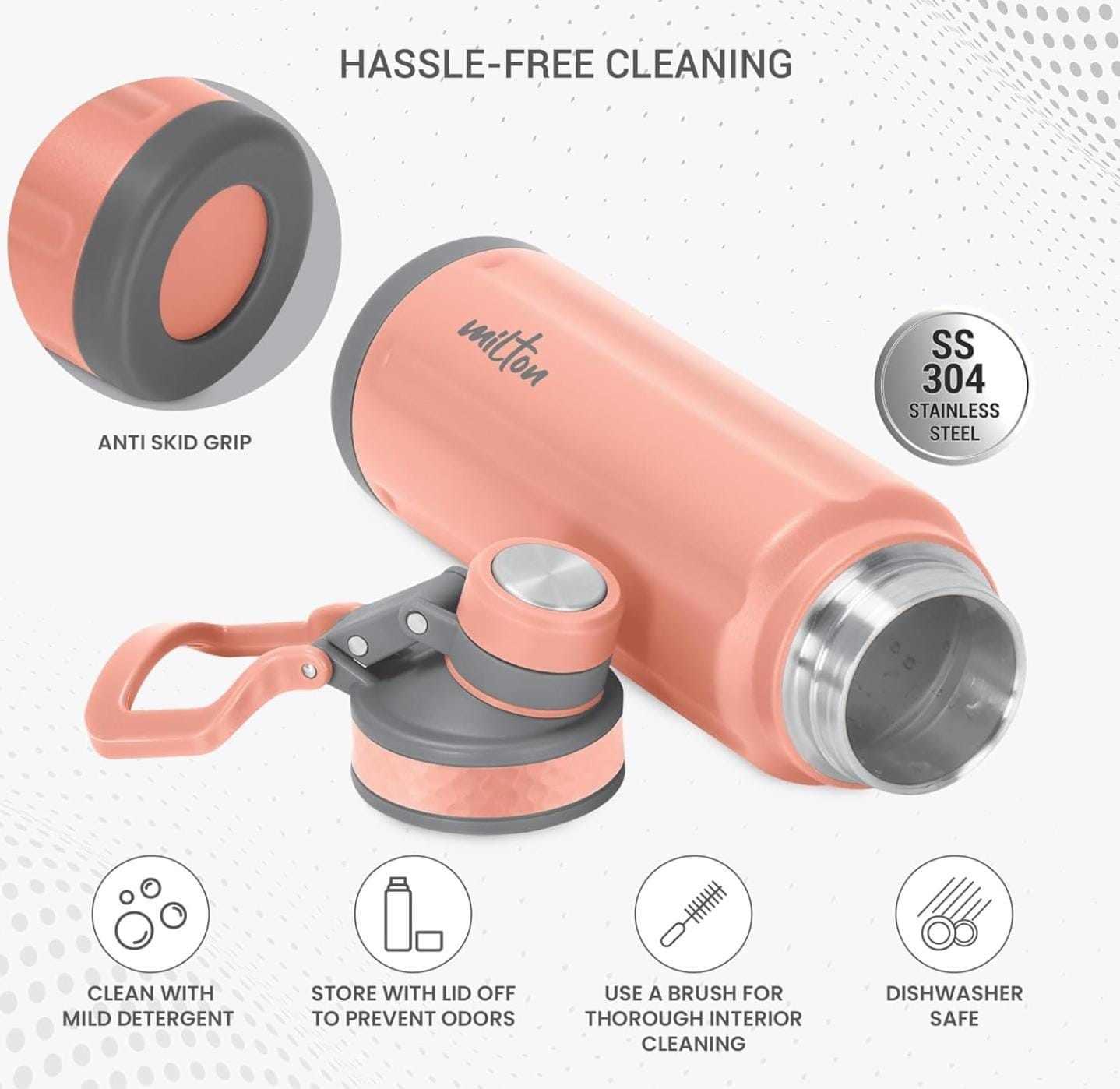 Milton Mysporty 1000 Thermosteel Insulated Hot and Cold Water Bottle, 1000 ml - Peach Coral