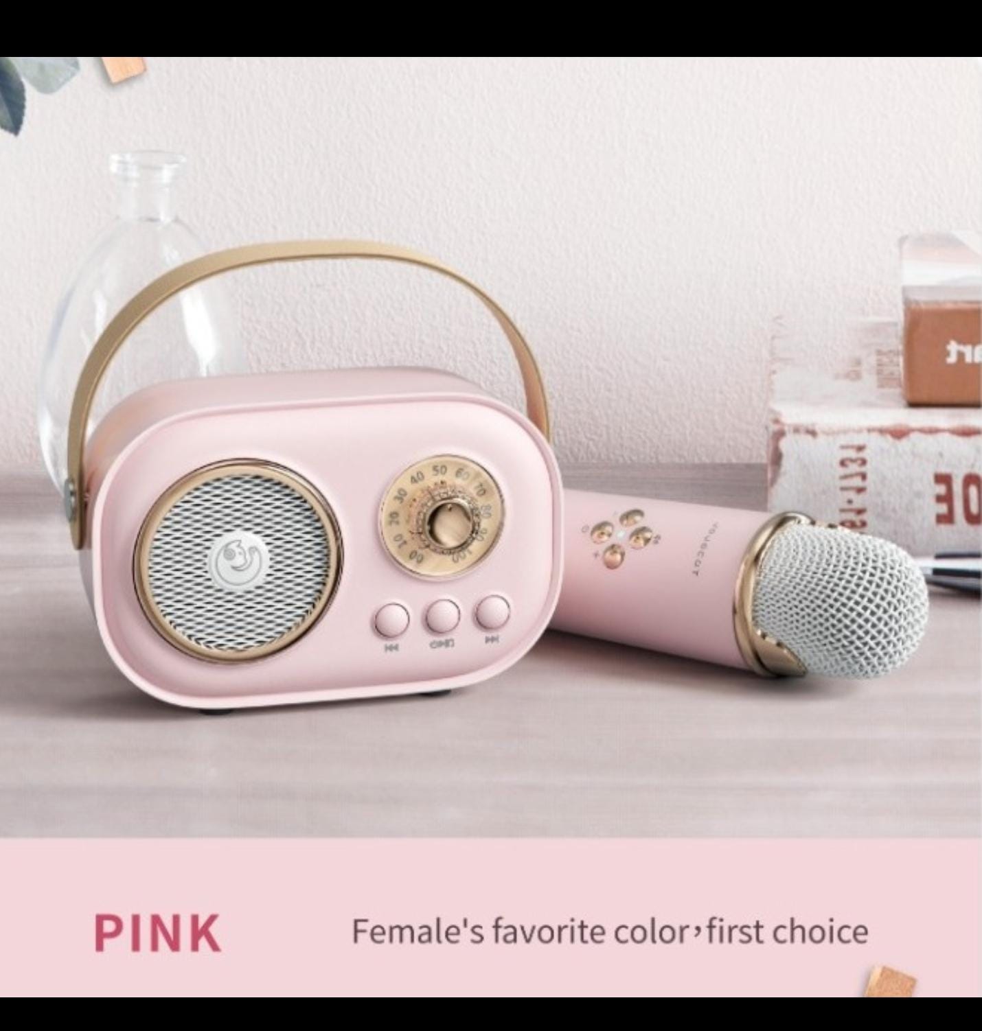 Retro Style Bluetooth Speaker with Wireless Karaoke Microphone