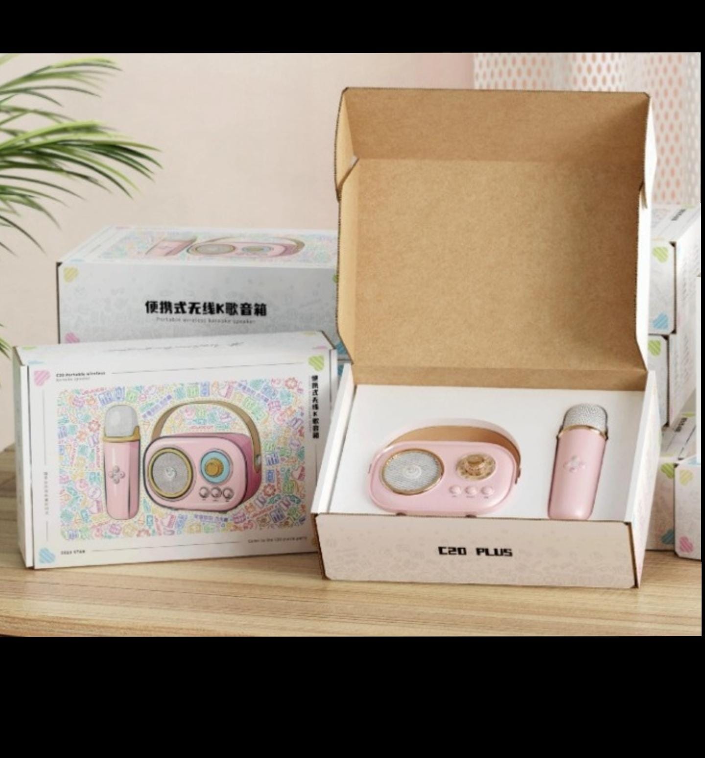 Retro Style Bluetooth Speaker with Wireless Karaoke Microphone