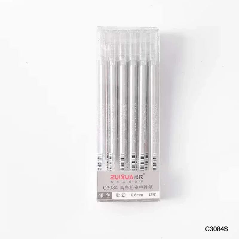Silver Glowing Gel Pen – 0.6mm (Pack of 12)