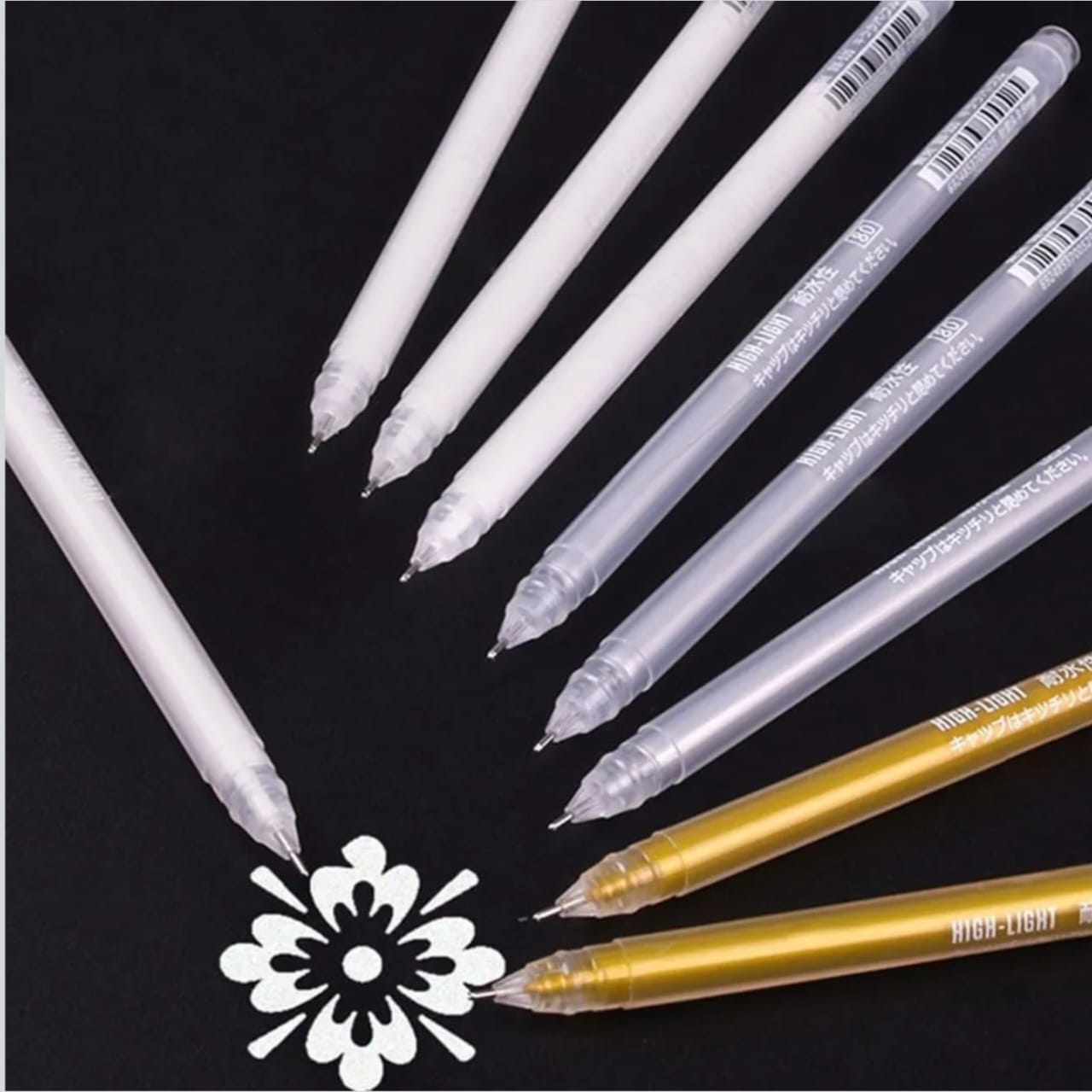 Metallic Sketch Gel Pens – Gold, Silver & White (0.6mm, Pack of 9)