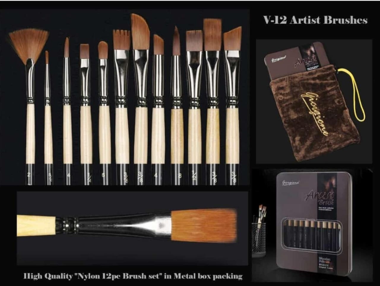 Giorgione Artist Paint Brush Set – Professional Wooden Handle Brushes