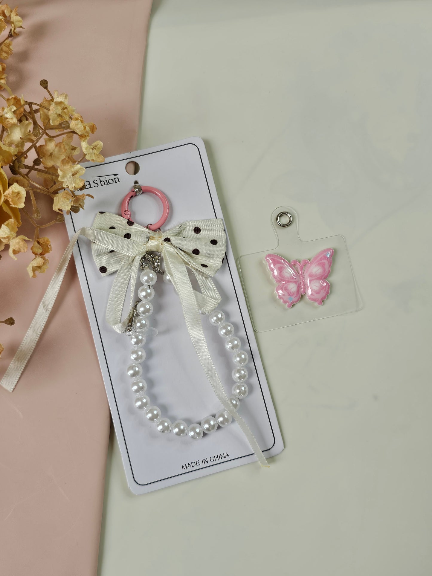 Bow Phone Charm with Pearl Beads | Cute Aesthetic Mobile Charm | Multiple Colours