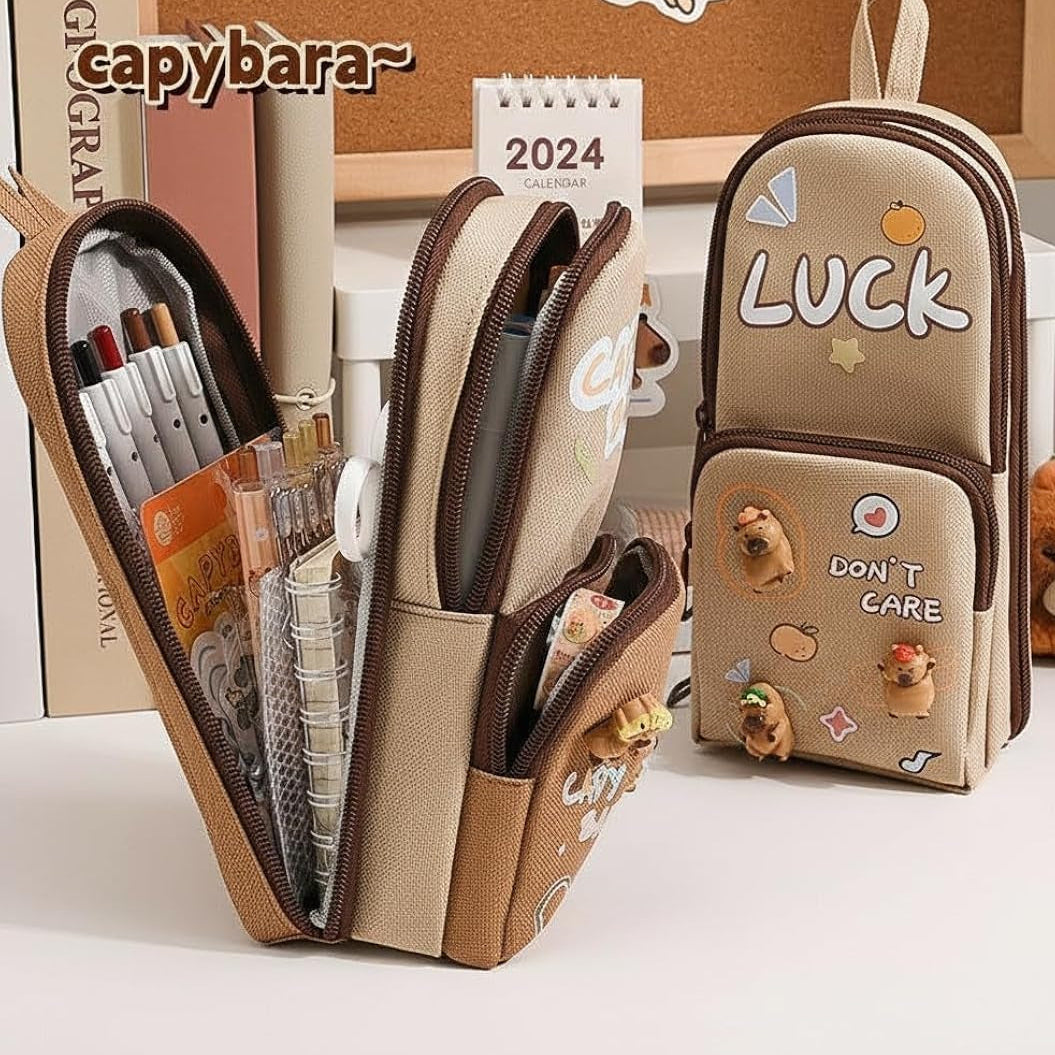 Double-Layer Multi-Pocket Standing Pencil Pouch.