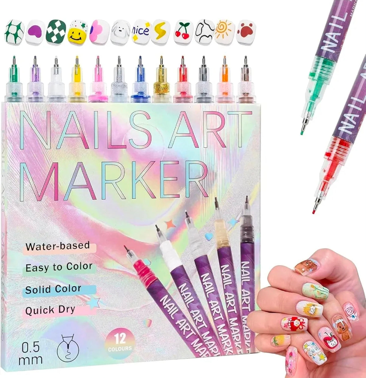 Nail Art Markers – Dual Tip Nail Design Pens for DIY Nail Art
