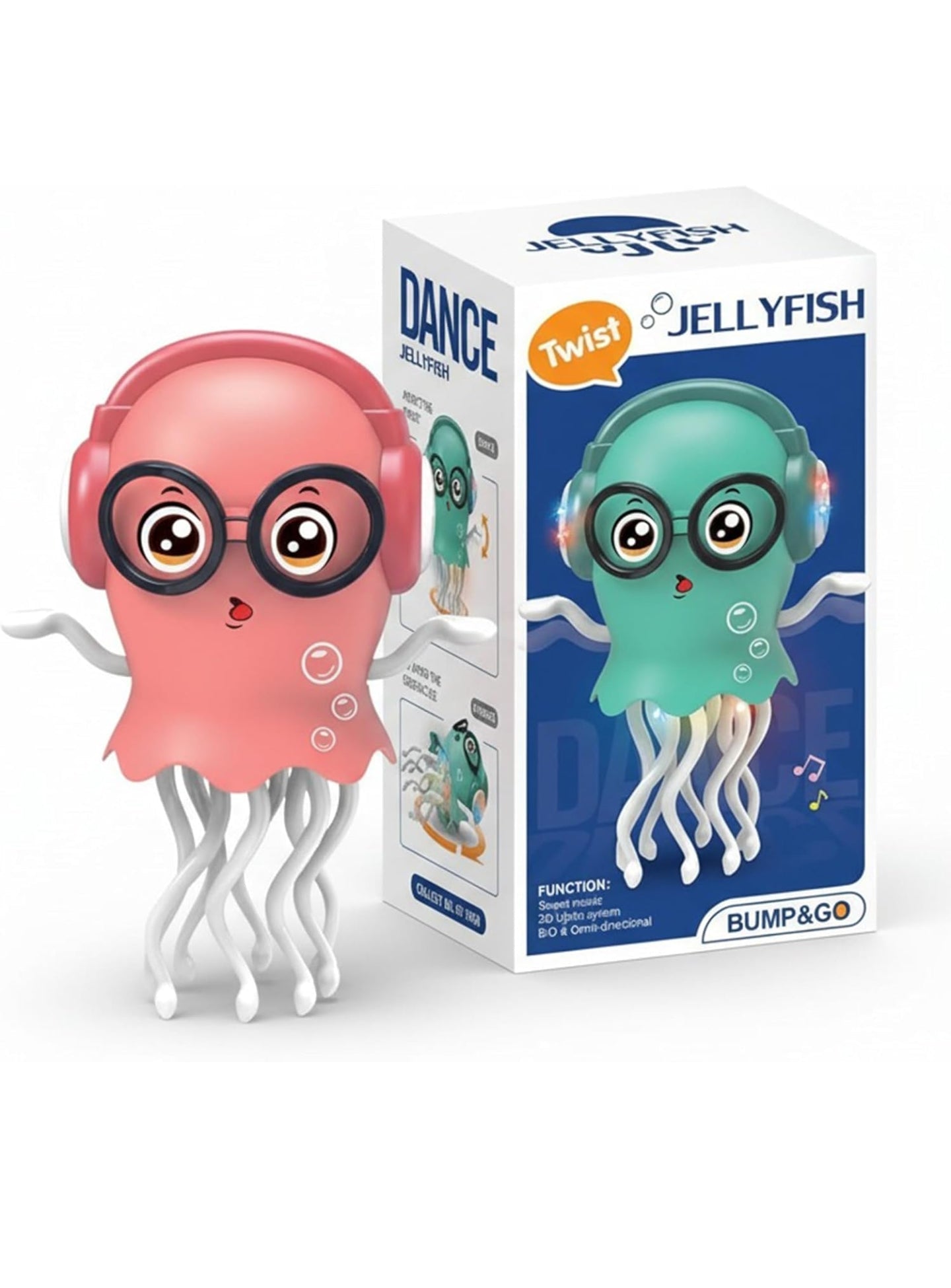 DZLING Dancing Jellyfish Toy with LED Lights, Musical Interactive Educational Octopus, 360° Rotating Tentacles, Auto-Avoid Crawling Fun Pretend Play Toy for Kids Random Color (Jellyfish)