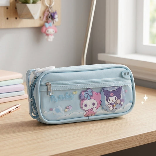 Cute Sanrio My Melody & Kuromi Double-Layer Pencil Pouch – Pastel Design