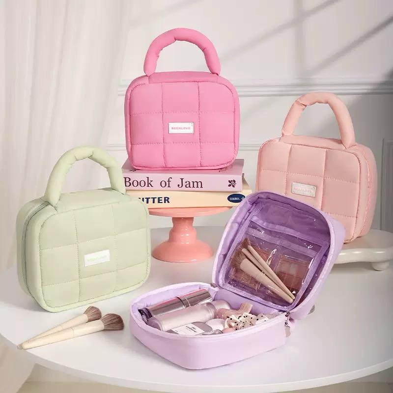 Quilted Puffer Makeup & Travel Pouch – Pastel Mini Handbag
