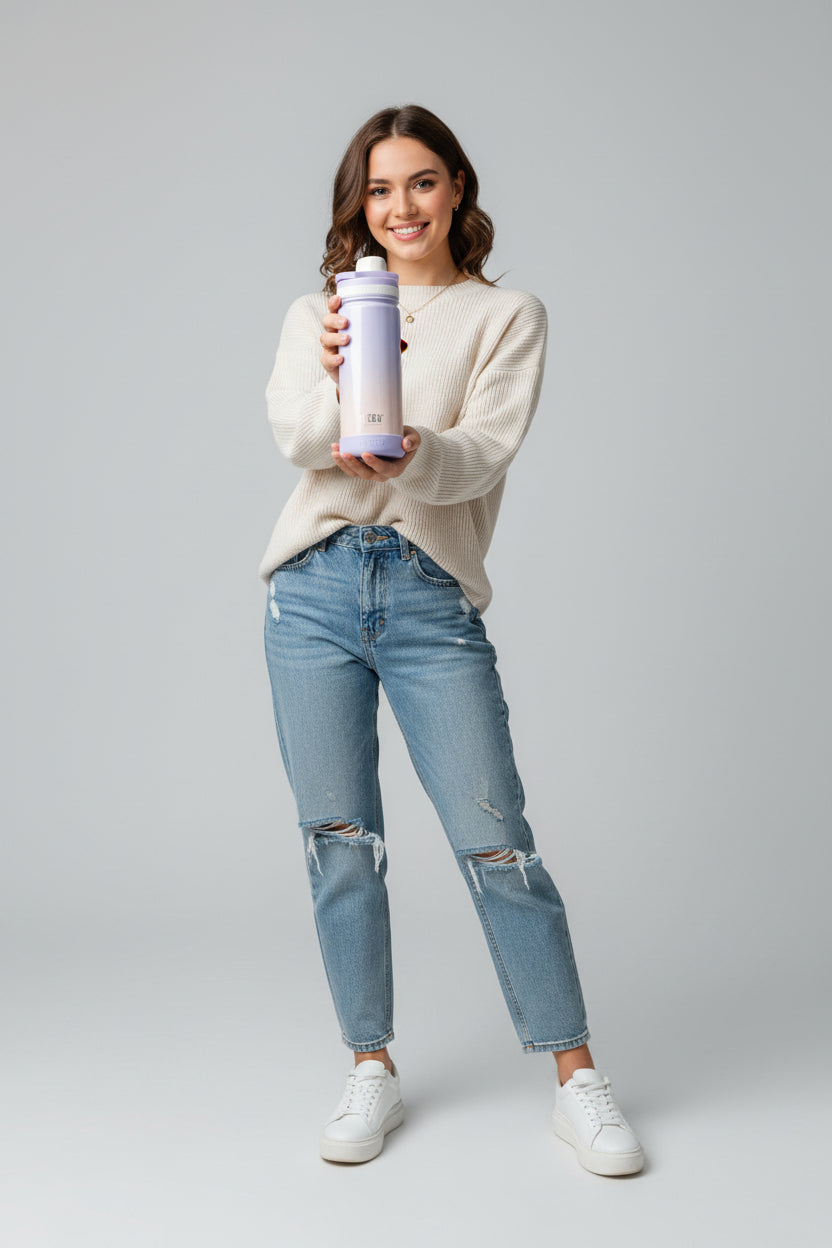 Tyeso Vacuum Water Bottle with Silicone Grip |  600ml | Insulated Bottle.
