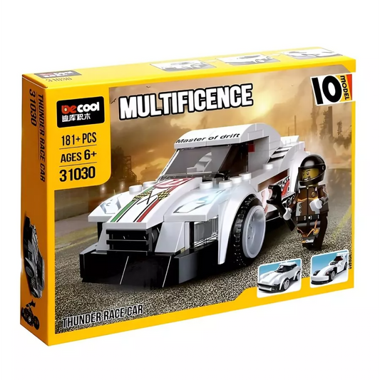 White Thunder Race Car 10-in-1 Building Blocks – 181+ Pcs DIY Set