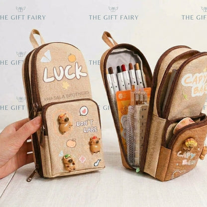 Double-Layer Multi-Pocket Standing Pencil Pouch.