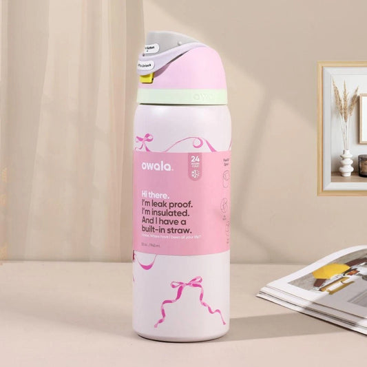 Owala 32oz Water Bottle Tied And True Pink Bows Limited Edition FreeSip | Aesthetic Bow |Teenage Love. [945ml]