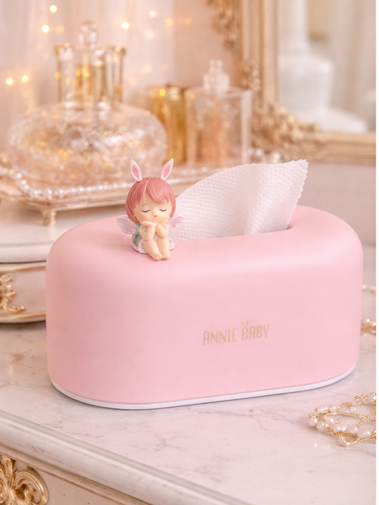 Fairy Tissue Box for Kids Study Table | Cute Bunny Angel Tissue Holder (Pink, White)