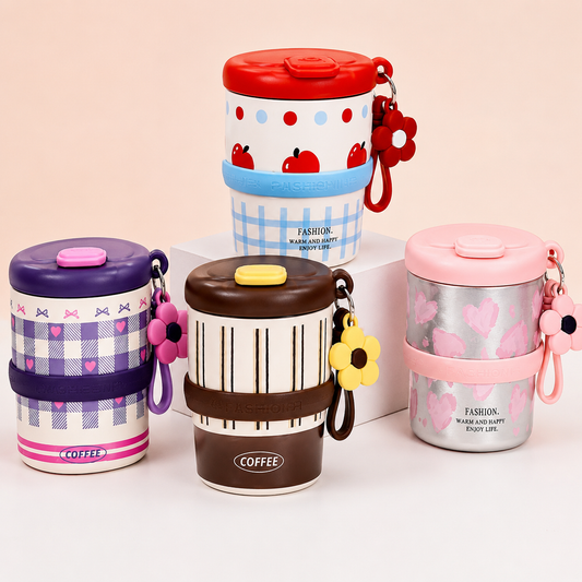 Korean Flower Charm Travel Tumbler 350ml | Cute Portable Coffee Cup