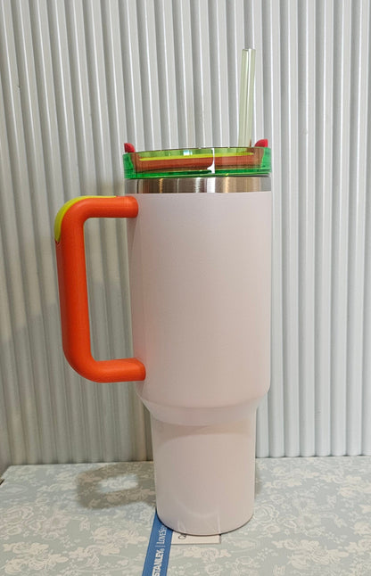 Stanley White Quencher Tumbler with Neon Handle | 40oz (1.18L) | Premium Edition 995B