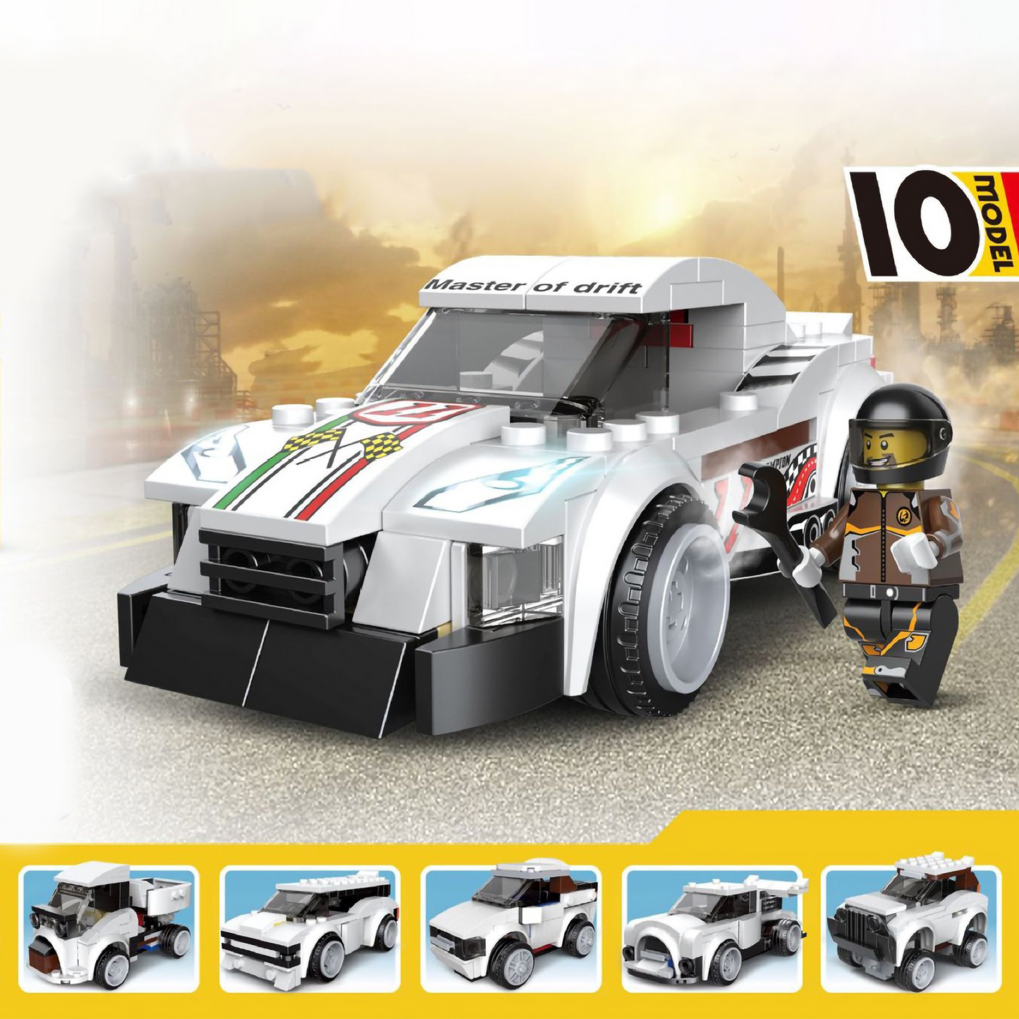 White Thunder Race Car 10-in-1 Building Blocks – 181+ Pcs DIY Set
