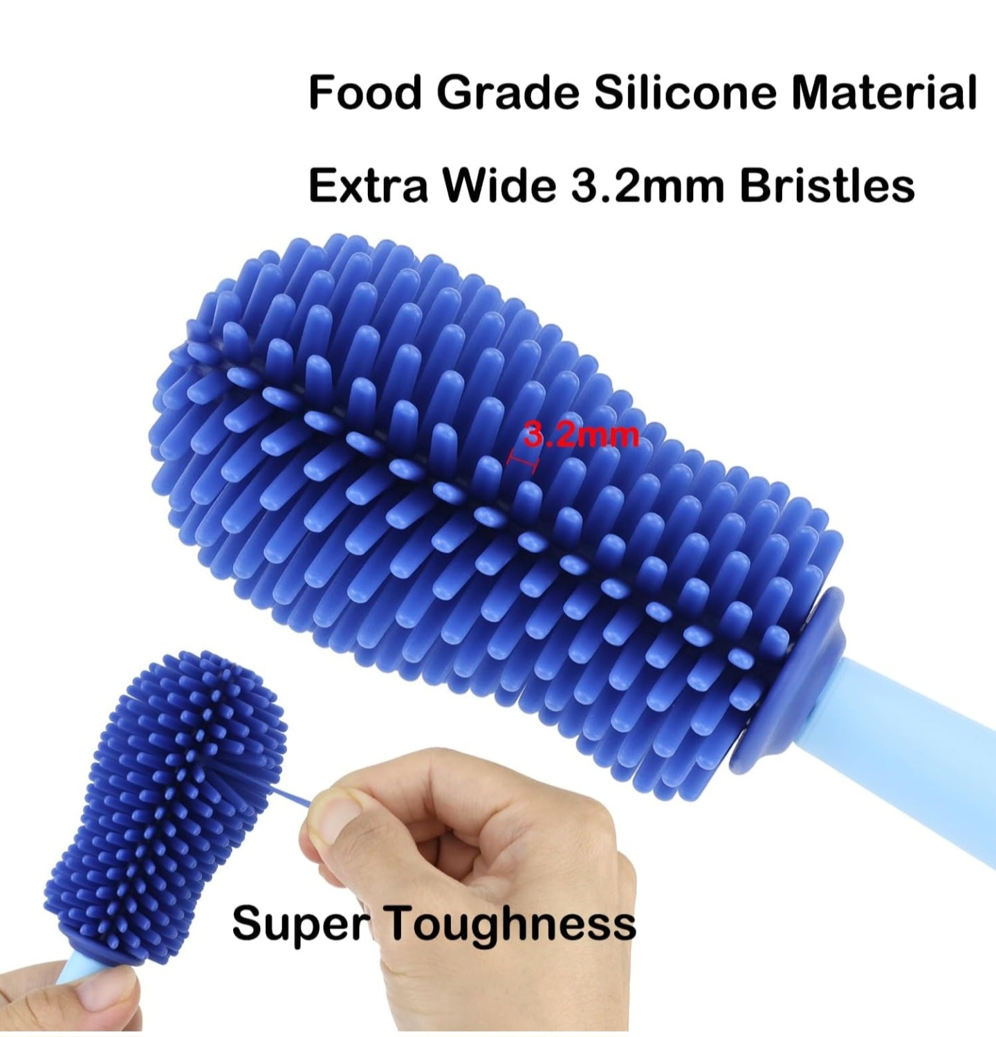 Silicone Bottle Cleaning Brush for Baby, 4-in-1 Baby Bottles Cleaner Set - Bottle/Straw/Nipple/Neck Brushes (Blue)