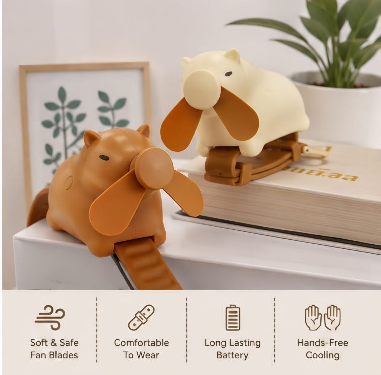 Cute Capybara Wrist Fan for Kids – 3 Speed Portable Wearable Fan