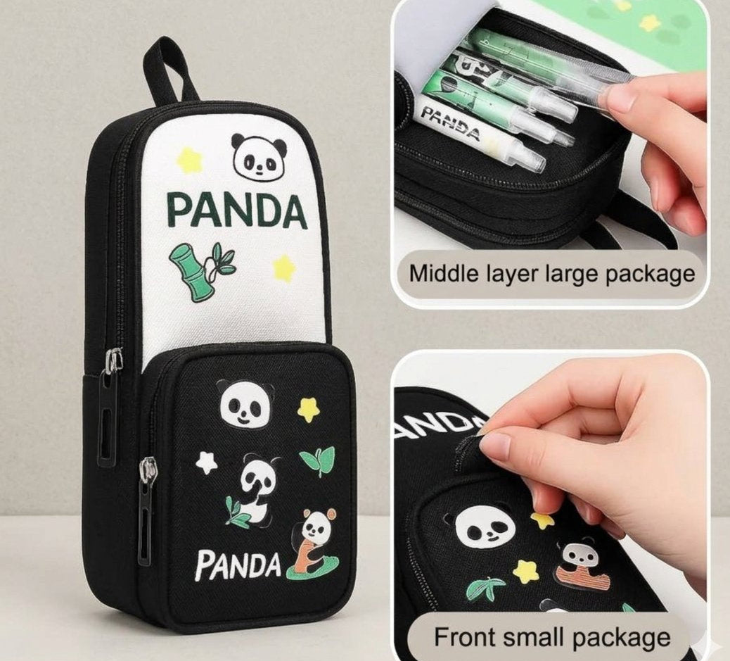 Double-Layer Multi-Pocket Standing Pencil Pouch.