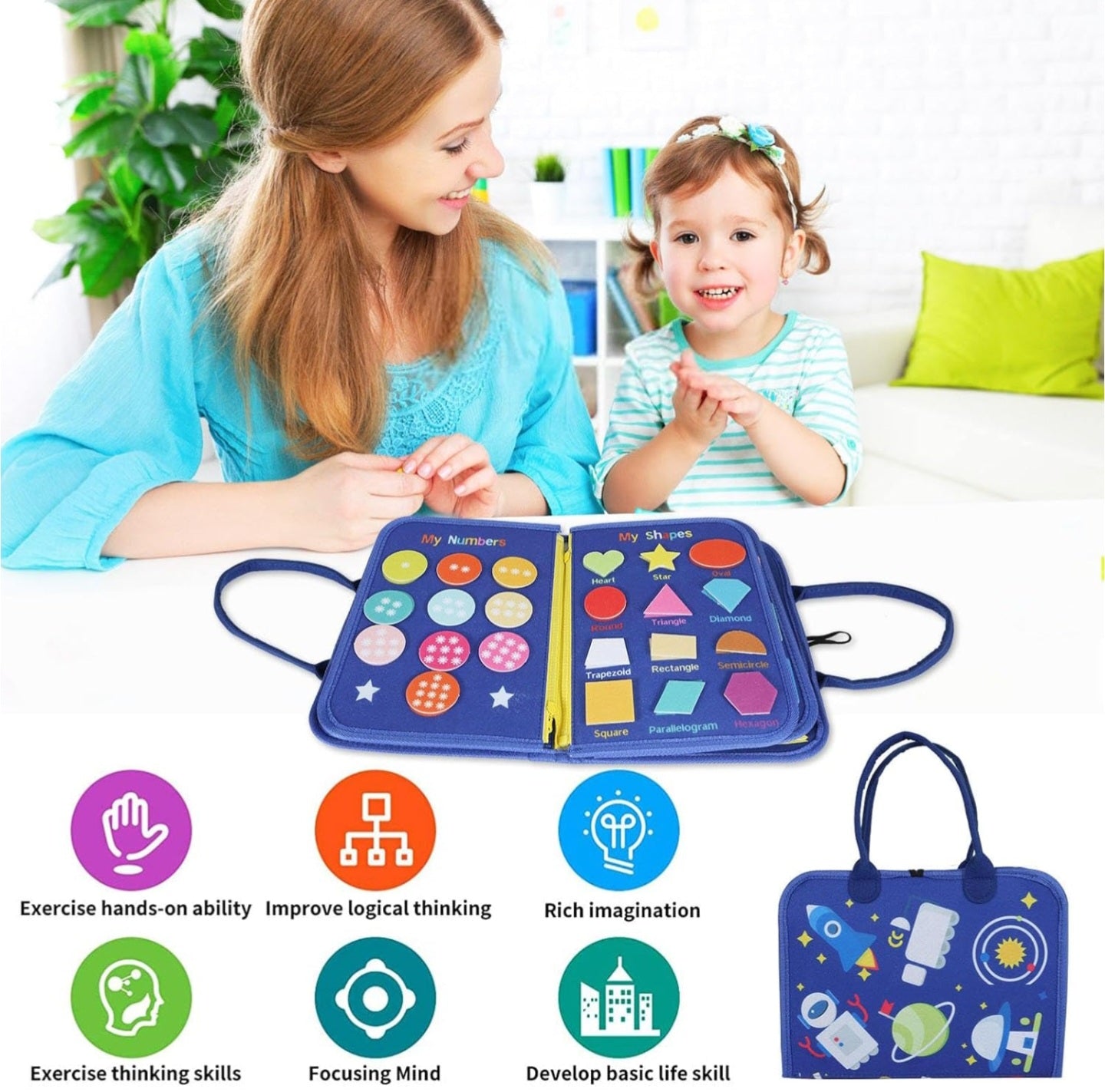 Montessori Busy Book for Toddlers, Educational Travel Toy to Develop Fine Motor Skills, Sensory Busy Book for 1-6 year old kids.