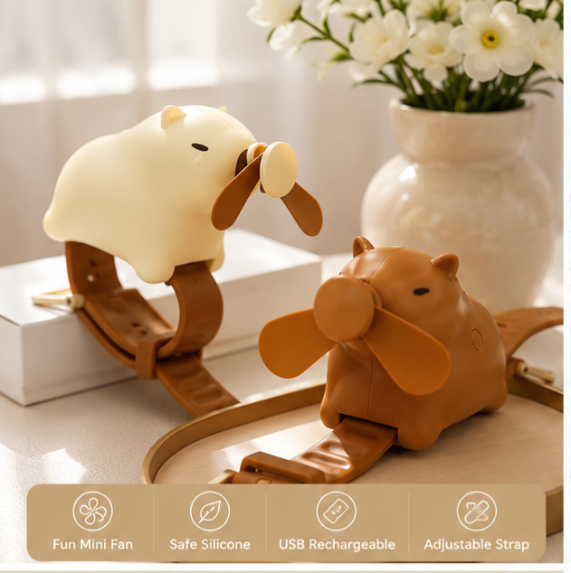 Cute Capybara Wrist Fan for Kids – 3 Speed Portable Wearable Fan
