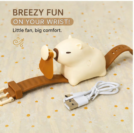 Cute Capybara Wrist Fan for Kids – 3 Speed Portable Wearable Fan