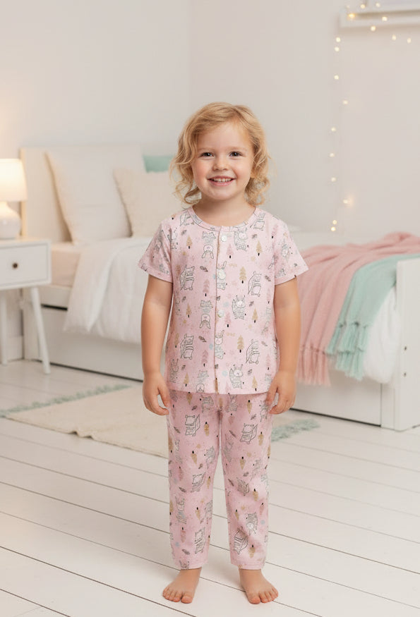 Pure Muslin Cotton Round Neck Night Suit for Kids.
