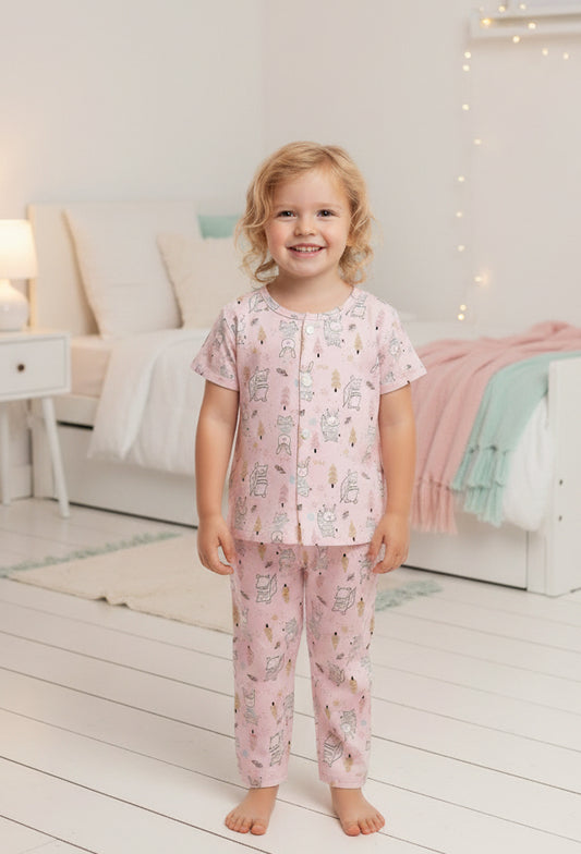 Pure Muslin Cotton Round Neck Night Suit for Kids.