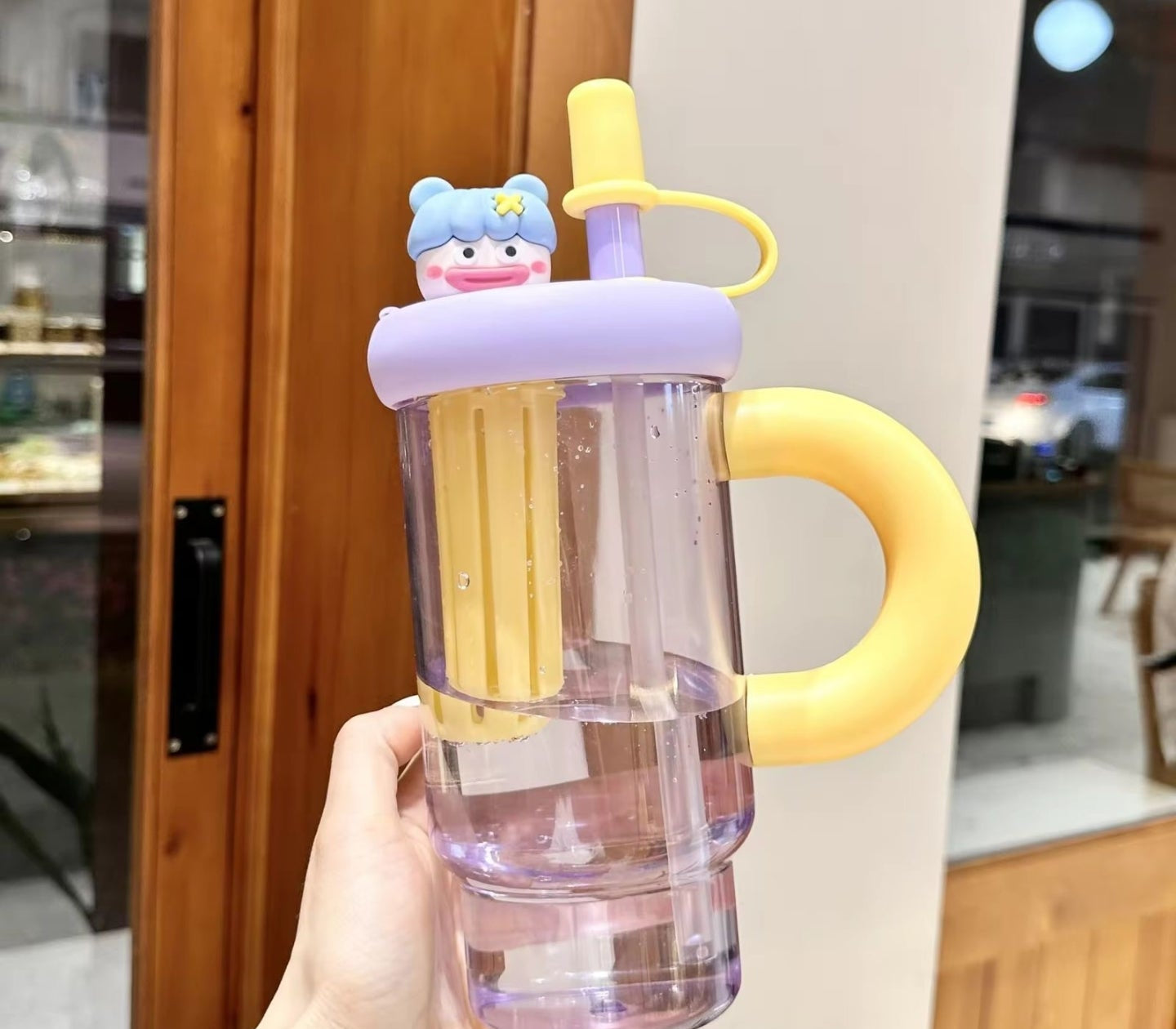 Cute Cartoon Handle Tumbler with Straw | Premium Aesthetic Water Bottle | 900ml.