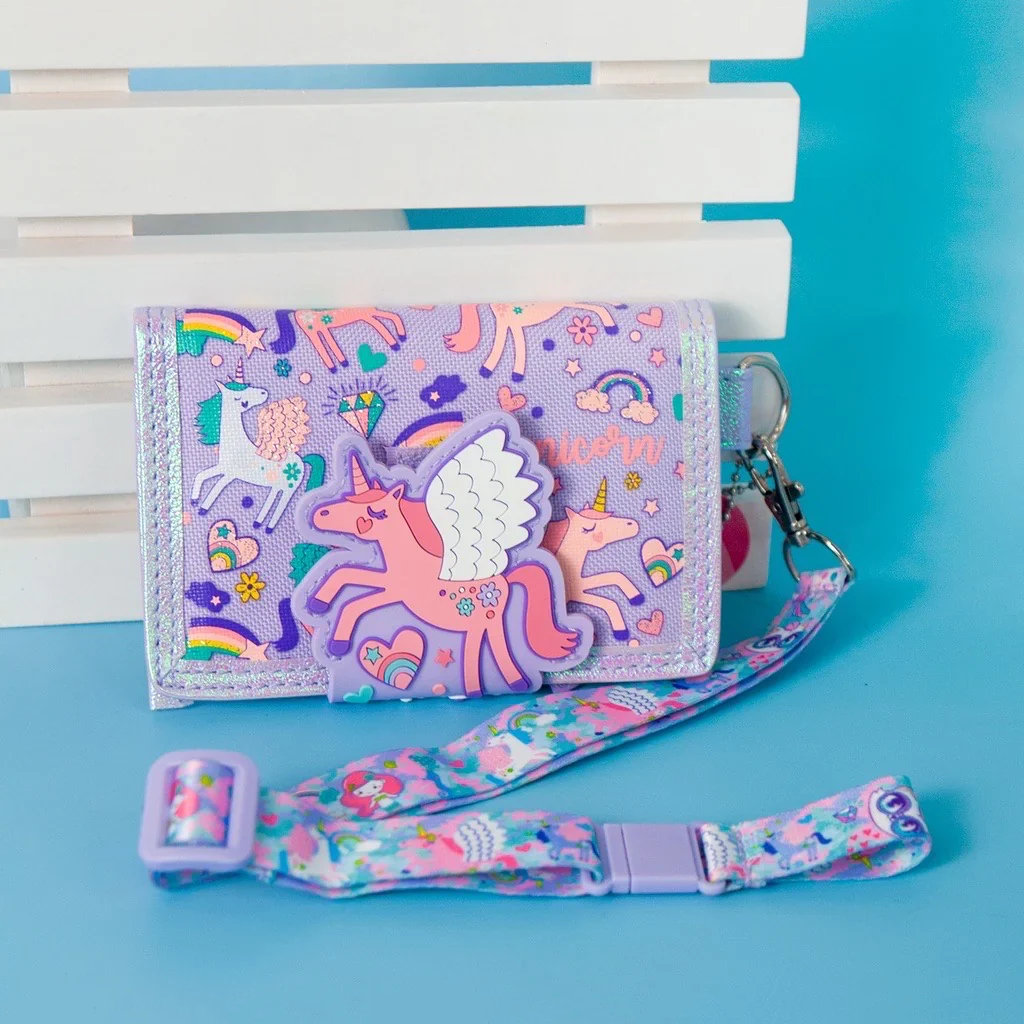 Kids Cartoon Mini Wallet with Lanyard – Cute Printed Card Holder