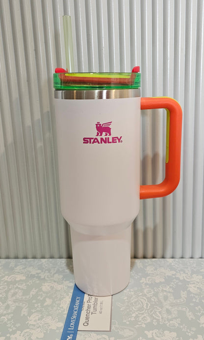 Stanley White Quencher Tumbler with Neon Handle | 40oz (1.18L) | Premium Edition 995B