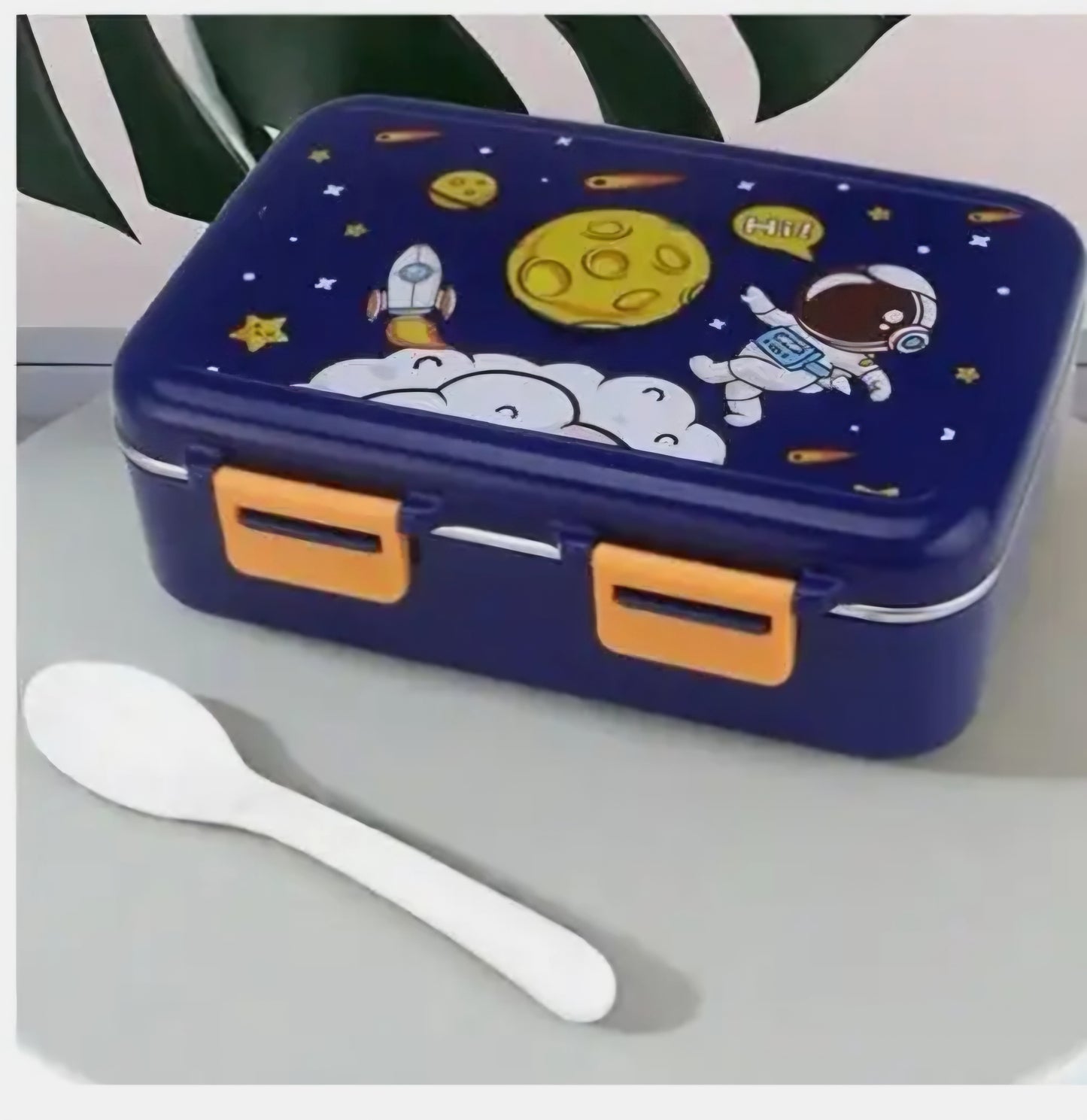 Space Print Thermal Insulated Lunch Box| 3 Compartment Steel Lunch Box| Spill Proof | 550ml.