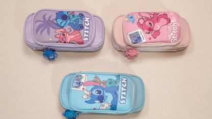 Double-Layer Cartoon Pencil Pouch with Cute Keychain for Kids
