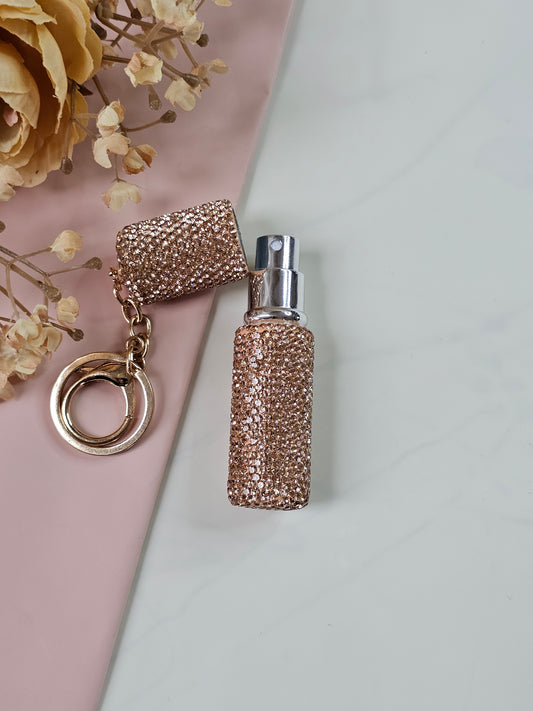 Refillable Rhinestone Perfume Atomizer Keychain | Portable Travel Perfume Spray Bottle | Black & Rose Gold