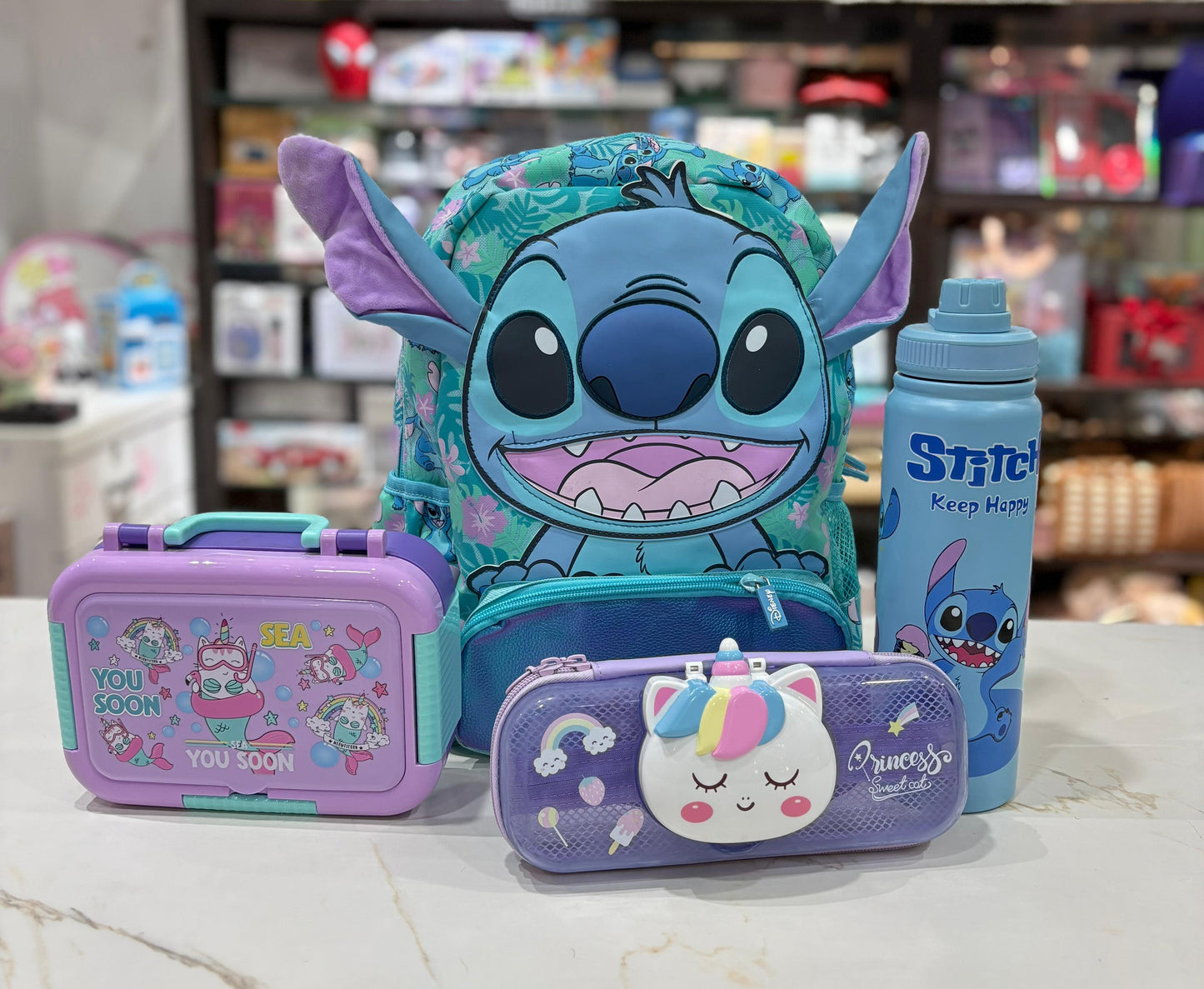 Stitch School Essentials Combo | Smiggle Backpack, Lunch Box, Bottle & Pouch| [4-8 years]