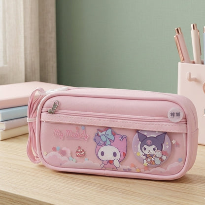 Cute Sanrio My Melody & Kuromi Double-Layer Pencil Pouch – Pastel Design