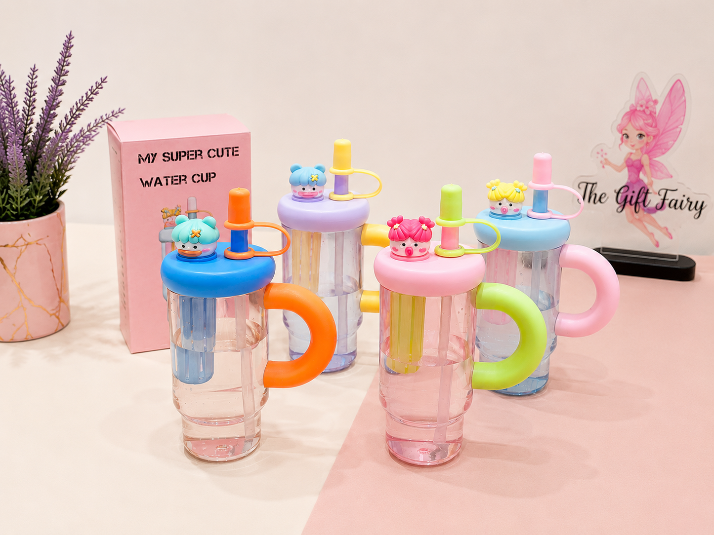 Cute Cartoon Handle Tumbler with Straw | Premium Aesthetic Water Bottle | 900ml.