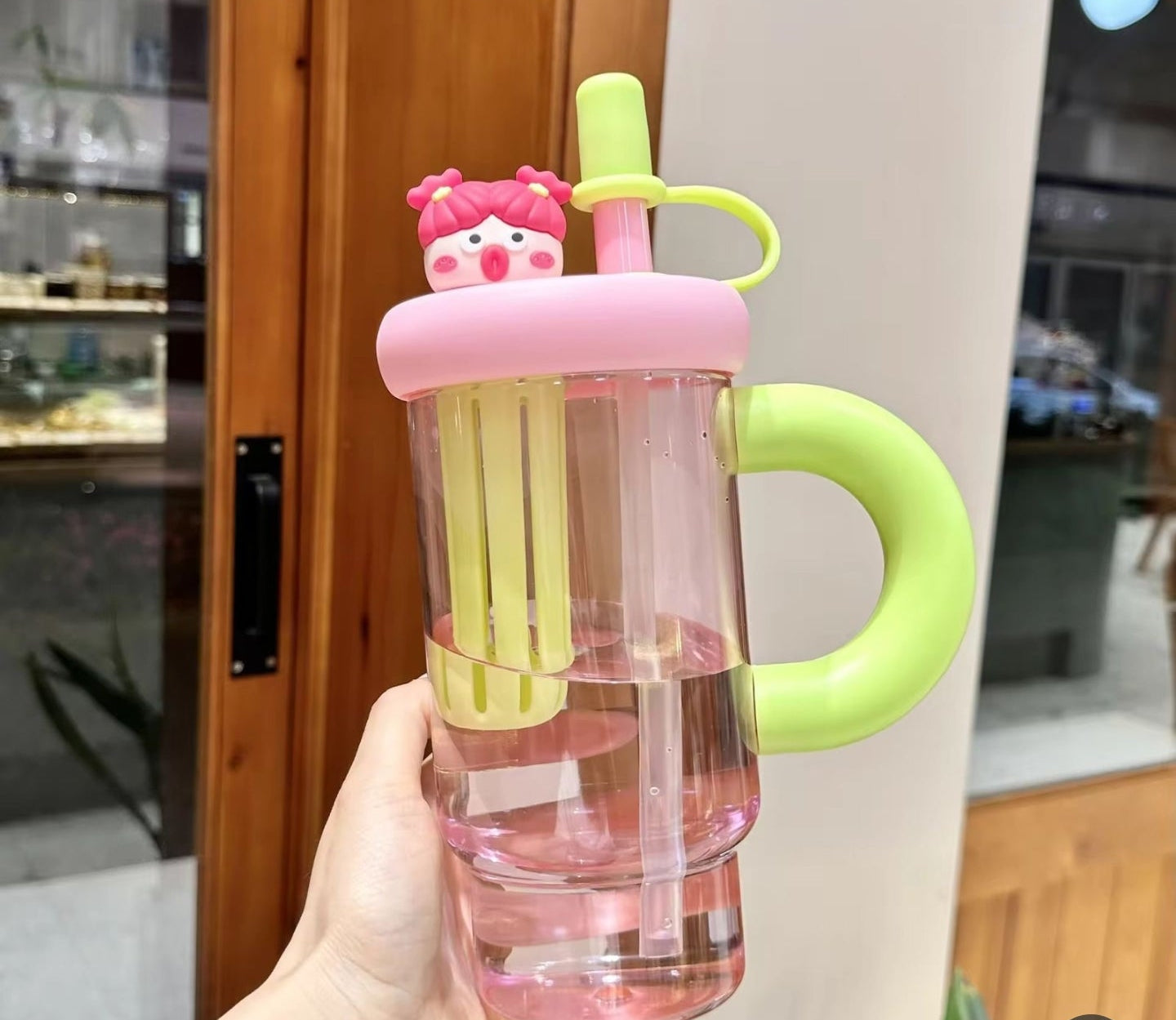 Cute Cartoon Handle Tumbler with Straw | Premium Aesthetic Water Bottle | 900ml.