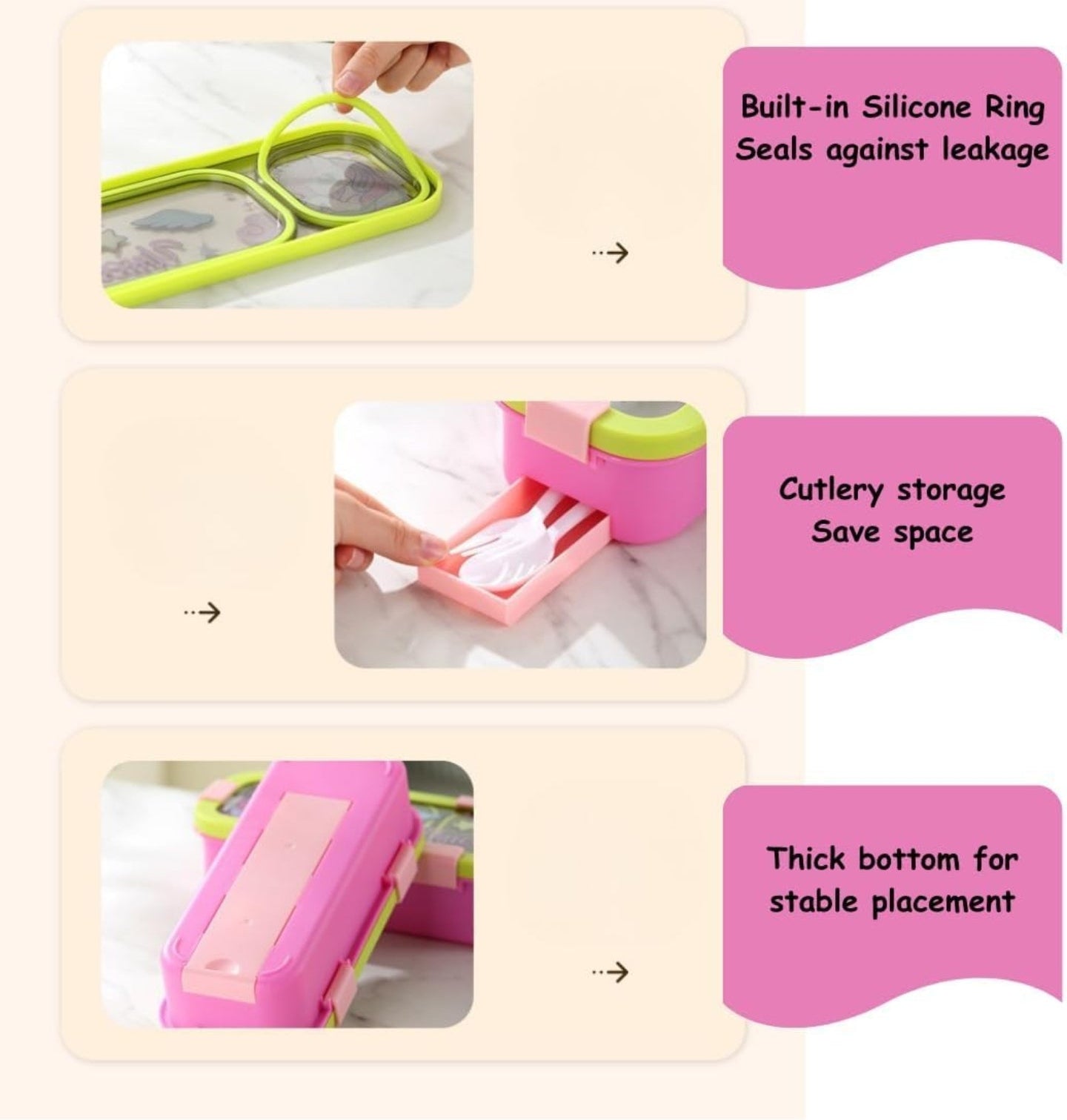 Kids Lunch Box with 2 Compartments | 600ml Stainless Steel Slim Compact Tiffin | Leakproof School Tiffin Dabba Box for Boys & Girls with Spoon & Fork | Lightweight -Space, Dino, Unicorn Prints.