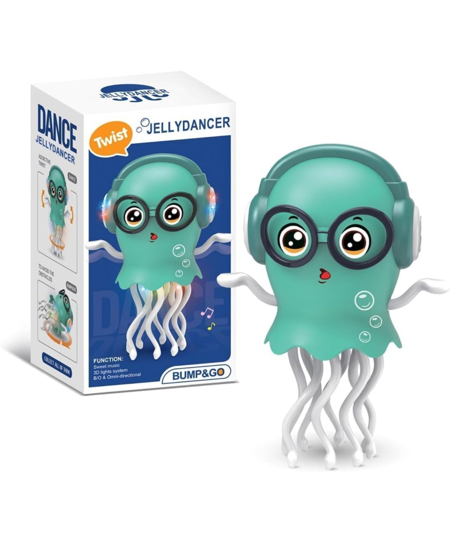DZLING Dancing Jellyfish Toy with LED Lights, Musical Interactive Educational Octopus, 360° Rotating Tentacles, Auto-Avoid Crawling Fun Pretend Play Toy for Kids Random Color (Jellyfish)