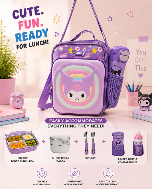 Character Kids Lunch Bags – Kuromi, Unicorn, Dinosaur & Superhero Prints.