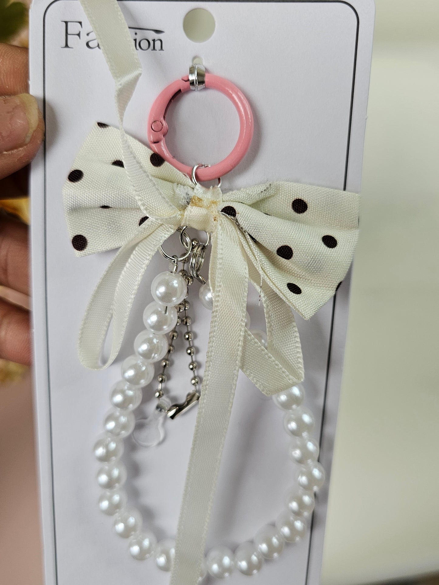 Bow Phone Charm with Pearl Beads | Cute Aesthetic Mobile Charm | Multiple Colours